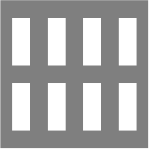 [asy] fill((0,0)--(25,0)--(25,25)--(0,25)--cycle,grey); for(int i = 0; i < 4; ++i){ for(int j = 0; j < 2; ++j){ fill((6*i+2,11*j+3)--(6*i+5,11*j+3)--(6*i+5,11*j+11)--(6*i+2,11*j+11)--cycle,white); } }[/asy]