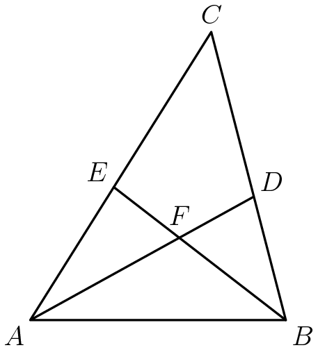 [asy] pair A = (0,0), B=(6,0), C=intersectionpoints(Circle(A,8),Circle(B,7))[0], F=incenter(A,B,C), D=extension(A,F,B,C),E=extension(B,F,A,C); draw(A--B--C--A--D^^B--E); label("$A$",A,SW); label("$B$",B,SE); label("$C$",C,N); label("$D$",D,NE); label("$E$",E,NW); label("$F$",F,1.5*N); [/asy]