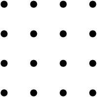 [asy] unitsize(0.25inch); defaultpen(linewidth(0.7)); int i, j; for(i = 0; i < 4; ++i) for(j = 0; j < 4; ++j) dot(((real)i, (real)j)); [/asy]
