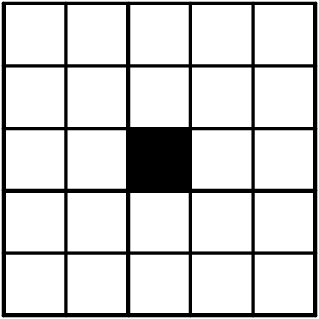 [asy] unitsize(6mm); defaultpen(linewidth(.8pt)); for(int i=0; i<=5; ++i) { draw((0,i)--(5,i)); draw((i,0)--(i,5)); } fill((2,2)--(2,3)--(3,3)--(3,2)--cycle); [/asy]