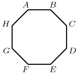 [asy] unitsize(10mm); defaultpen(linewidth(.8pt)+fontsize(8pt)); pair C=dir(22.5), B=dir(67.5), A=dir(112.5), H=dir(157.5), G=dir(202.5), F=dir(247.5), E=dir(292.5), D=dir(337.5); draw(A--B--C--D--E--F--G--H--cycle); label("$A$",A,NNW); label("$B$",B,NNE); label("$C$",C,ENE); label("$D$",D,ESE); label("$E$",E,SSE); label("$F$",F,SSW); label("$G$",G,WSW); label("$H$",H,WNW); [/asy]