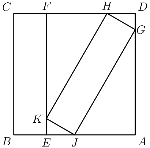 [asy] pair A=(1,0), B=(0,0), C=(0,1), D=(1,1), E=(2-sqrt(3),0), F=(2-sqrt(3),1), G=(1,sqrt(3)/2), H=(2.5-sqrt(3),1), J=(.5,0), K=(2-sqrt(3),1-sqrt(3)/2); draw(A--B--C--D--cycle); draw(K--H--G--J--cycle); draw(F--E); label("$A$",A,SE); label("$B$",B,SW); label("$C$",C,NW); label("$D$",D,NE); label("$E$",E,S); label("$F$",F,N); label("$G$",G,E); label("$H$",H,N); label("$J$",J,S); label("$K$",K,W); [/asy]