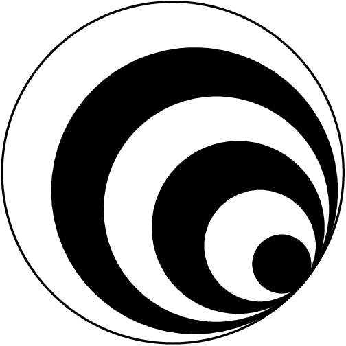 [asy] real d=320; pair O=origin; pair P=O+8*dir(d); pair A0 = origin; pair A1 = O+1*dir(d); pair A2 = O+2*dir(d); pair A3 = O+3*dir(d); pair A4 = O+4*dir(d); pair A5 = O+5*dir(d); filldraw(Circle(A0, 6), white, black); filldraw(circle(A1, 5), black, black); filldraw(circle(A2, 4), white, black); filldraw(circle(A3, 3), black, black); filldraw(circle(A4, 2), white, black); filldraw(circle(A5, 1), black, black); [/asy]