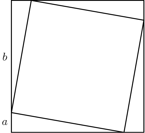 [asy] draw((0,2)--(2,2)--(2,0)--(0,0)--cycle); draw((0,0.3)--(0.3,2)--(2,1.7)--(1.7,0)--cycle); label("$a$",(-0.1,0.15)); label("$b$",(-0.1,1.15));[/asy]