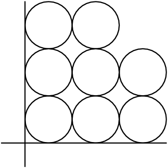 [asy] unitsize(0.50cm); draw((0,-1)--(0,6)); draw((-1,0)--(6,0)); draw(shift(1,1)*unitcircle); draw(shift(1,3)*unitcircle); draw(shift(1,5)*unitcircle); draw(shift(3,1)*unitcircle); draw(shift(3,3)*unitcircle); draw(shift(3,5)*unitcircle); draw(shift(5,1)*unitcircle); draw(shift(5,3)*unitcircle); [/asy]