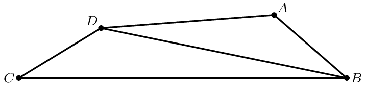 [asy] unitsize(4mm); defaultpen(linewidth(.8pt)+fontsize(8pt)); dotfactor=4; pair C=(0,0), B=(17,0); pair D=intersectionpoints(Circle(C,5),Circle(B,13))[0]; pair A=intersectionpoints(Circle(D,9),Circle(B,5))[0]; pair[] dotted={A,B,C,D}; draw(D--A--B--C--D--B); dot(dotted); label("$D$",D,NW); label("$C$",C,W); label("$B$",B,E); label("$A$",A,NE); [/asy]