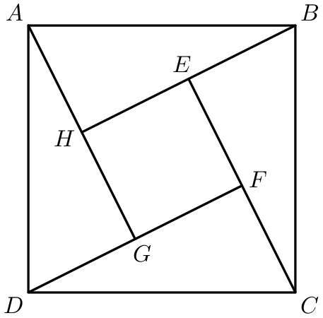 [asy] unitsize(4cm); defaultpen(linewidth(.8pt)+fontsize(10pt)); pair D=(0,0), C=(1,0), B=(1,1), A=(0,1); pair F=intersectionpoints(Circle(D,2/sqrt(5)),Circle(A,1))[0]; pair G=foot(A,D,F), H=foot(B,A,G), E=foot(C,B,H); draw(A--B--C--D--cycle); draw(D--F); draw(C--E); draw(B--H); draw(A--G); label("$A$",A,NW); label("$B$",B,NE); label("$C$",C,SE); label("$D$",D,SW); label("$E$",E,NNW); label("$F$",F,ENE); label("$G$",G,SSE); label("$H$",H,WSW); [/asy]