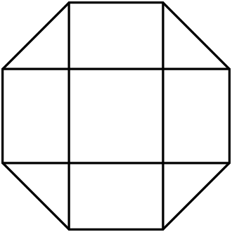 [asy] unitsize(10mm); defaultpen(linewidth(.8pt)+fontsize(10pt)); dotfactor=4; pair A=(0,1), B=(1,0), C=(1+sqrt(2),0), D=(2+sqrt(2),1), E=(2+sqrt(2),1+sqrt(2)), F=(1+sqrt(2),2+sqrt(2)), G=(1,2+sqrt(2)), H=(0,1+sqrt(2)); draw(A--B--C--D--E--F--G--H--cycle); draw(A--D); draw(B--G); draw(C--F); draw(E--H); [/asy]