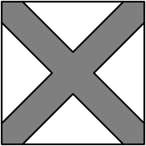 [asy] unitsize(15mm); defaultpen(linewidth(.8pt)); path P=(-sqrt(2)/2,1)--(0,1-sqrt(2)/2)--(sqrt(2)/2,1); path Pc=(-sqrt(2)/2,1)--(0,1-sqrt(2)/2)--(sqrt(2)/2,1)--cycle; path S=(-1,-1)--(-1,1)--(1,1)--(1,-1)--cycle; fill(S,gray); for(int i=0;i<4;++i) { fill(rotate(90*i)*Pc,white); draw(rotate(90*i)*P); } draw(S); [/asy]