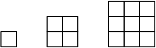 [asy] path p=origin--(1,0)--(1,1)--(0,1)--cycle; draw(p); draw(shift(3,0)*p); draw(shift(3,1)*p); draw(shift(4,0)*p); draw(shift(4,1)*p); draw(shift(7,0)*p); draw(shift(7,1)*p); draw(shift(7,2)*p); draw(shift(8,0)*p); draw(shift(8,1)*p); draw(shift(8,2)*p); draw(shift(9,0)*p); draw(shift(9,1)*p); draw(shift(9,2)*p);[/asy]