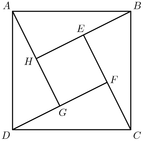 [asy] unitsize(4cm); defaultpen(linewidth(.8pt)+fontsize(10pt)); pair D=(0,0), C=(1,0), B=(1,1), A=(0,1); pair F=intersectionpoints(Circle(D,2/sqrt(5)),Circle(A,1))[0]; pair G=foot(A,D,F), H=foot(B,A,G), E=foot(C,B,H); draw(A--B--C--D--cycle); draw(D--F); draw(C--E); draw(B--H); draw(A--G); label("$A$",A,NW); label("$B$",B,NE); label("$C$",C,SE); label("$D$",D,SW); label("$E$",E,NNW); label("$F$",F,ENE); label("$G$",G,SSE); label("$H$",H,WSW);[/asy]