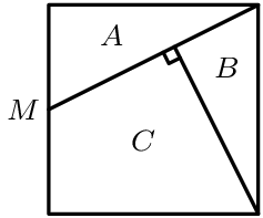 [asy] unitsize(1cm); defaultpen(linewidth(.8pt)+fontsize(8pt)); draw((-1,-1)--(1,-1)--(1,1)--(-1,1)--cycle); draw((1,1)--(-1,0)); pair P=foot((1,-1),(1,1),(-1,0)); draw((1,-1)--P); draw(rightanglemark((-1,0),P,(1,-1),4)); label("$M$",(-1,0),W); label("$C$",(-0.1,-0.3)); label("$A$",(-0.4,0.7)); label("$B$",(0.7,0.4)); [/asy]