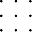 [asy] unitsize(.5cm); defaultpen(linewidth(.8pt)); dotfactor=3; pair[] dotted={(0,0),(0,1),(0,2),(1,0),(1,1),(1,2),(2,0),(2,1),(2,2)}; dot(dotted); [/asy]