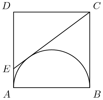 [asy] size(100); defaultpen(fontsize(10)); pair A=(0,0), B=(2,0), C=(2,2), D=(0,2), E=(0,1/2); draw(A--B--C--D--cycle);draw(C--E); draw(Arc((1,0),1,0,180)); label("$A$",A,(-1,-1)); label("$B$",B,( 1,-1)); label("$C$",C,( 1, 1)); label("$D$",D,(-1, 1)); label("$E$",E,(-1, 0)); [/asy]