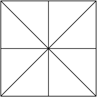 [asy] size(100); defaultpen(linewidth(0.7)); draw(unitsquare^^(0,0)--(1,1)^^(0,1)--(1,0)^^(.5,0)--(.5,1)^^(0,.5)--(1,.5)); [/asy]