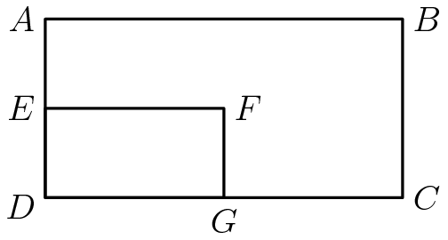 [asy] draw((-2,1)--(2,1)--(2,-1)--(-2,-1)--cycle); draw((0,0)--(0,-1)--(-2,-1)--(-2,0)--cycle); label("$F$",(0,0),E); label("$A$",(-2,1),W); label("$B$",(2,1),E); label("$C$", (2,-1),E); label("$D$",(-2,-1),WSW); label("$E$",(-2,0),W); label("$G$",(0,-1),S); //Credit to TheMaskedMagician for the diagram [/asy]