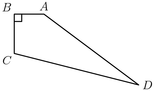 [asy] pair A=(0,0), B=(-3,0), C=(-3,-4), D=(48/5,-36/5); draw(A--B--C--D--A); label("$A$",A,N); label("$B$",B,NW); label("$C$",C,SW); label("$D$",D,E); draw(rightanglemark(A,B,C,25)); [/asy]
