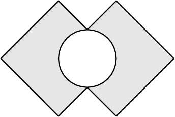 [asy] unitsize(6mm); draw(unitcircle); filldraw((0,1)--(1,2)--(3,0)--(1,-2)--(0,-1)--(-1,-2)--(-3,0)--(-1,2)--cycle,lightgray,black); filldraw(unitcircle,white,black); [/asy]